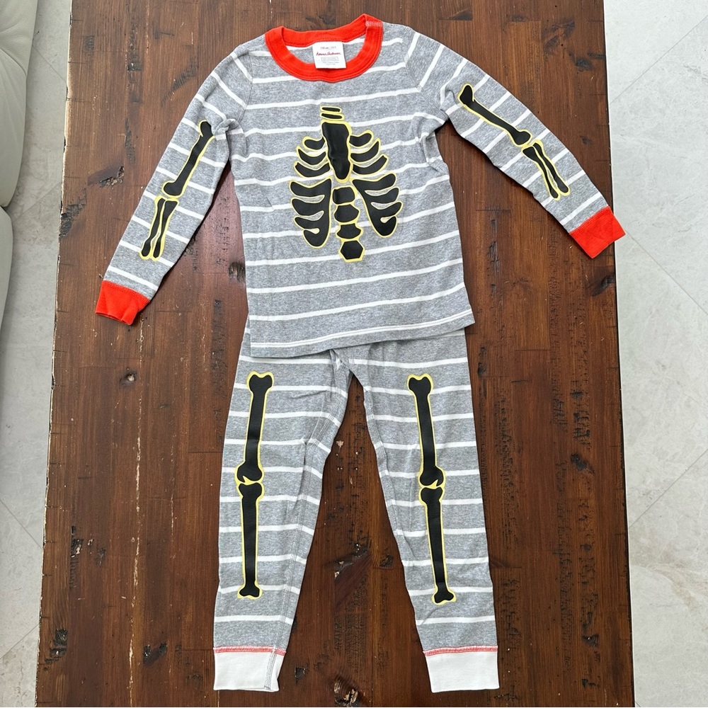 Hanna Andersson Kids Spooky Skeleton Long John Pajamas Size US5/110cm